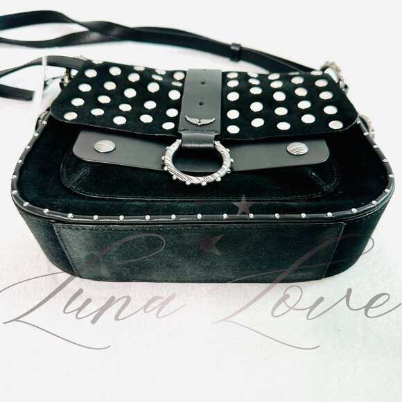 ZADIG & VOLTAIRE Kate Moss Studded Suede Crossbody/Shoulder Bag In Black NWT - Picture 7 of 13